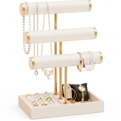 Abiglifty 3 Tier Necklace Holder Display, Jewelry Organizer, Jewelry Stand, Bracelet Display, Necklace Organizer, Bracelet holder, Jewelry Display for Necklace, Watches, Rings, Beige