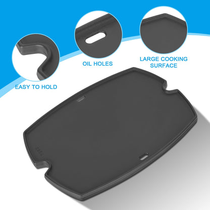 Outspark 7582 Grill Griddle for Weber Q1000 Q1200 Q1400 Q100 Q120 Q140 Series, 50060001 51060001 52020001 386001 386002,Cast Iron Cooking Pan for Weber Baby Q Accessories, with Carry Bag