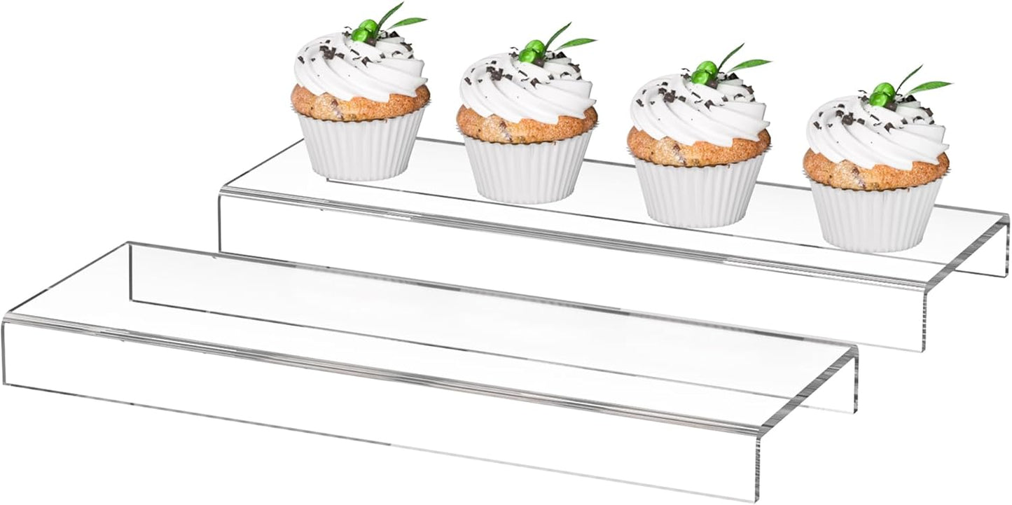 12x3.9x1 pack 2, 12 12x3.9x1 Inch Sezanrpt Acrylic Shelf Riser of Clear Display Shelf for Shoes, Glasses, Plants, Home