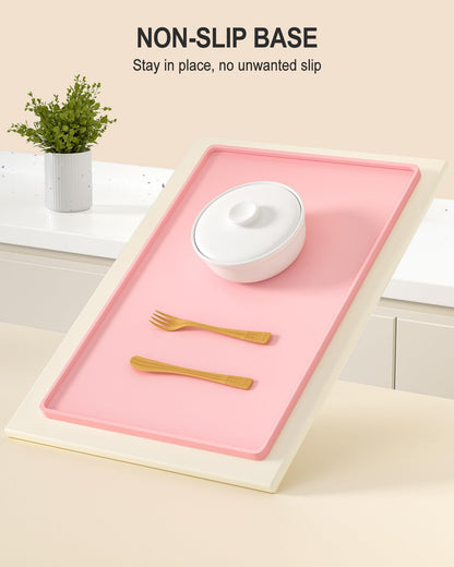 NPOOYI Silicone Art Mat for Crafts, 12" x 19" Waterproof Non-Slip Painting Mat for Kids with Raised Sides, Protects Surfaces Perfectly for Crafts, Legos, Slime, Resin, Paint & Jewelry-Making, Pink