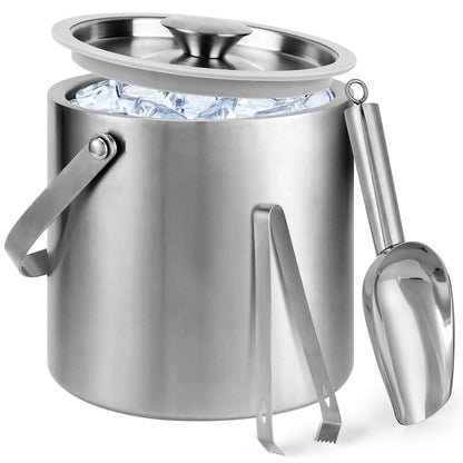 Yeatruojeet Ice Bucket, 3L Double Wall Insulated Ice Bucket with Lid,Scoop,Tongs- Inner Layer 304 Stainless Steel Ice Container Keep Ice Frozen Longer- Ideal for Cocktail Bar,Parties,Chilling Beer Win