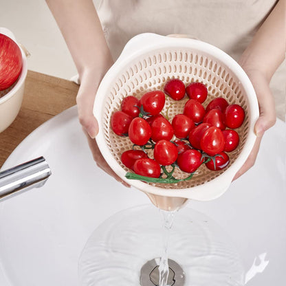 2 in 1 Kitchen Colander Set with Bowl Strainer (2 Sets 2.5 Qt),BPA Free Plastic Fruits and Vegetable Washing Basket,Dishwasher Friendly Double Layered Drain Basin,for Pasta Salad Berry Cleaning Mixing