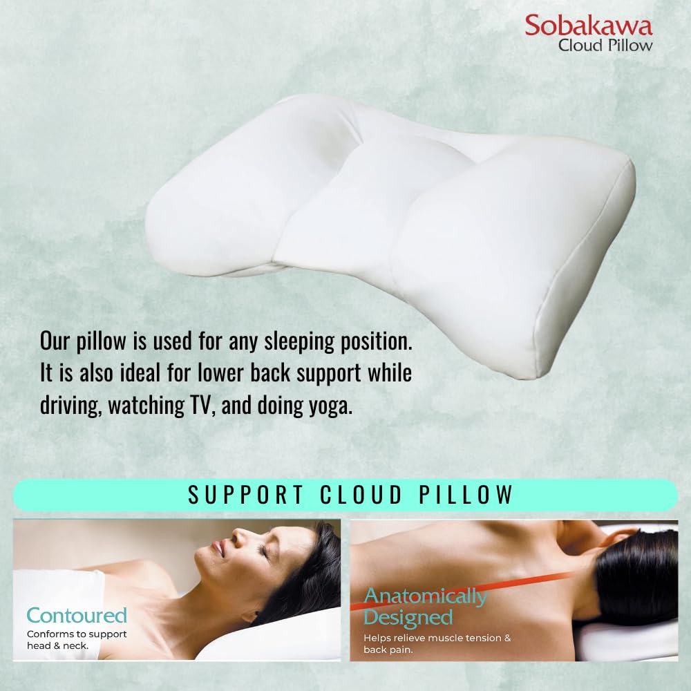 Sobakawa Cloud Pillow with Microbead Fill- Microbead Pillow- Contoured-Shaped Pillow for Neck and Head- Support Pillow for Sounder Sleep- Microbead Pillow for Sleeping- White