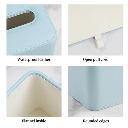MEIBOOCH PU Leather Tissue Box Cover with Magnetic Closure, Square Tissue Box Holder with Rounded Edges Design (Blue, Square)