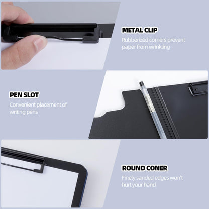 FRETONBA Clipboard Folder, 2 Pcs A4 Foldable Clipboard with Horizontal and Vertical Double Metal Clips, 360 Degree Foldable Binder Clipboards with Pen Holder, File Cover Work Folder Clipboards, Green