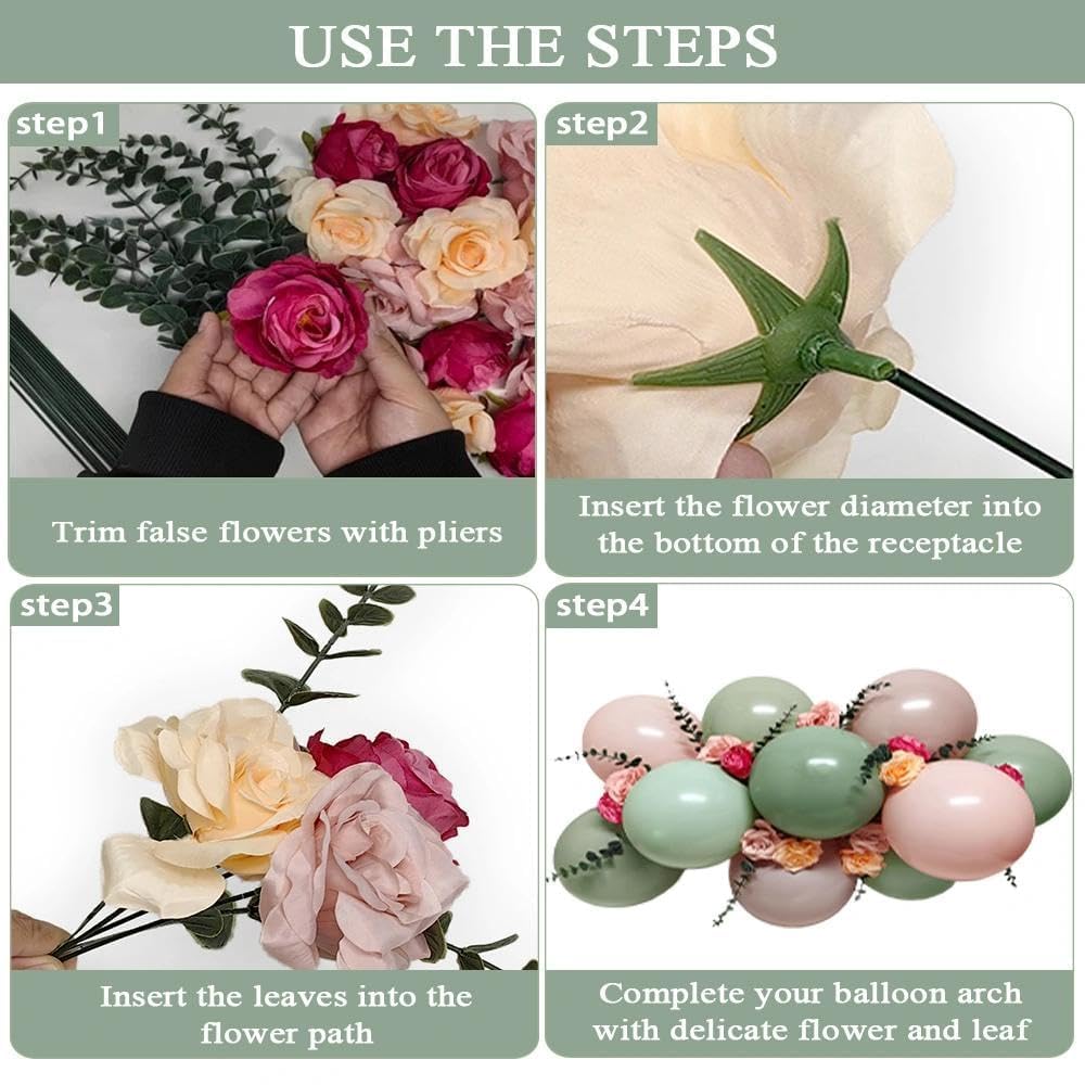 Pink Green Balloon Arch with Artificial Flowers Double Stuffed Dusty Light Pink Sage Green Balloon Garland Kit Eucalyptus Leaves for Baby in Bloom Birthday Bridal Shower Wildflower Party Decorations
