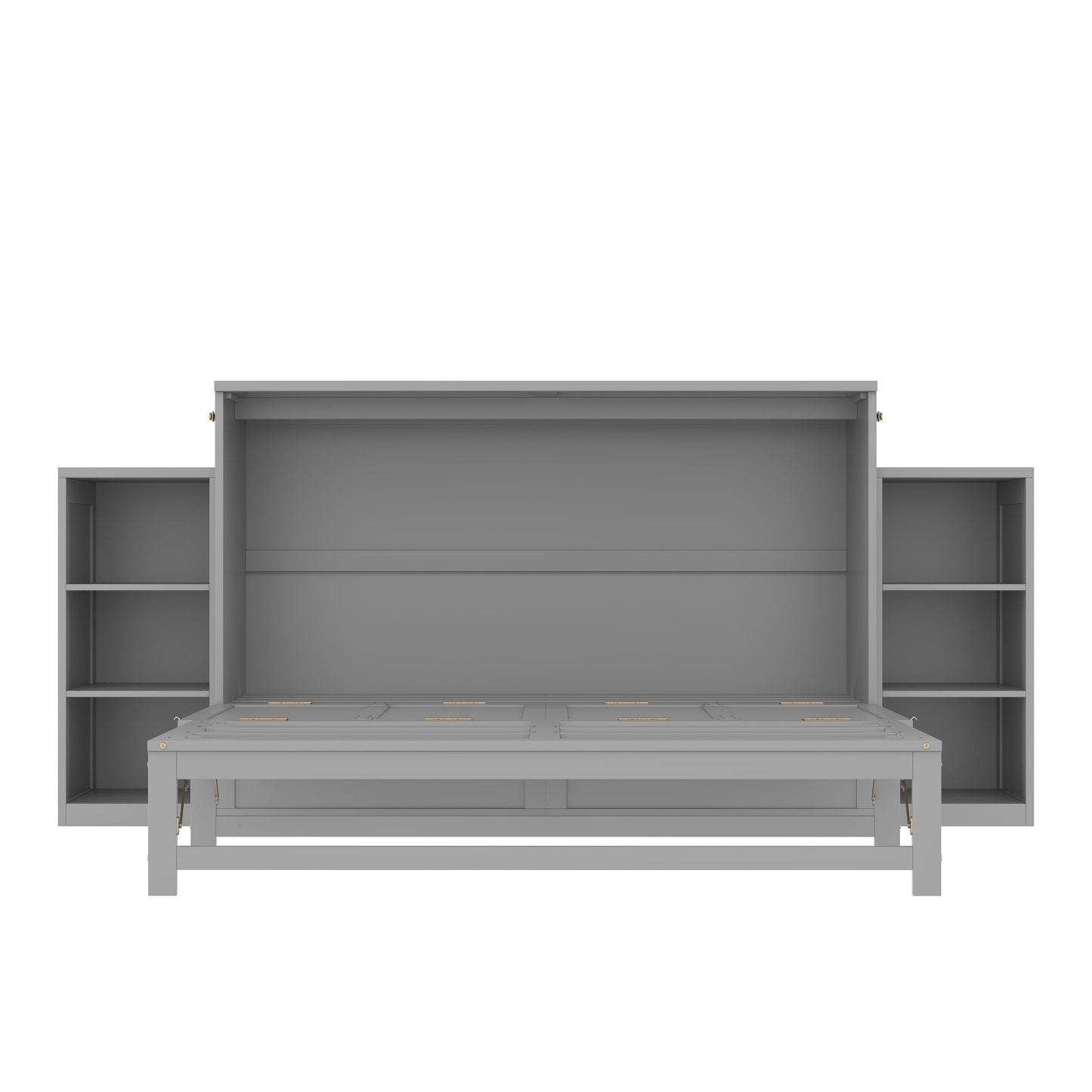 Bellemave Queen Size Murphy Bed, Cabinet Bed with 2 Shelves and Storage Drawers, Farmhouse Murphy Cabinet, Noisy Free, for Guest Bedroom, Living Room, Office, Light Gray