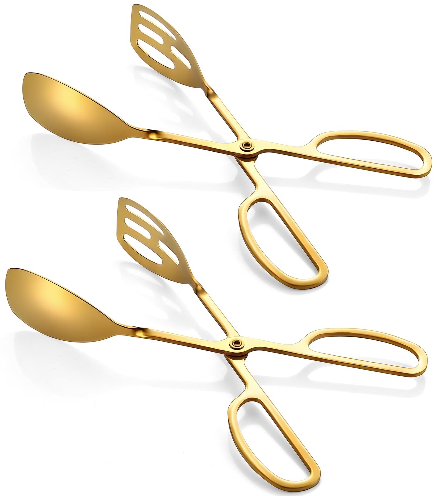 Salad Tongs for Serving 2 Pack - Premium Stainless Steel Scissor-Style, Non-Toxic, Heat-Resistant Salad Servers, Dishwasher Safe, Ideal for Buffet and Party Use (Gold)