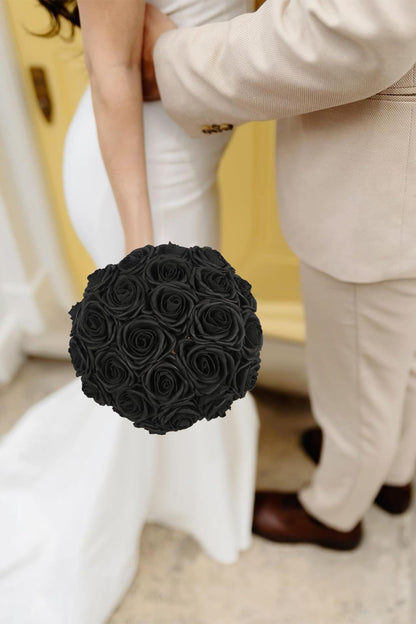 UUXX Black Roses 25 PCS Foam Flowers 3.15" Artificial Roses with Stems, Wrapping Paper, Butterfly Black Foam Fake Roses for Valentines, Anniversary,Mother's Day Birthday Wedding