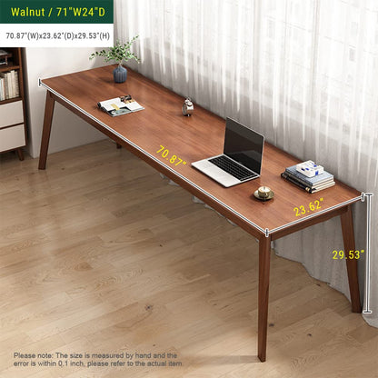 NELYE Mid-Century Long Desk Table - 71" Simple Modern Extra Long 2-Person Wood Computer Workstation for Home Office Work in Walnut, 71" W x 24" D