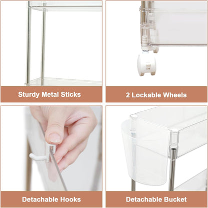 4-Tier VECELO Acrylic Rolling Cart, Slim Utility Cart for Storage, Mobile Storage Cart with Lockable Wheels