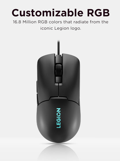 Lenovo Legion M410 Wireless RGB Gaming Mouse – 6 Button Palm Grip Mouse with 16,000 DPI, 53 Hour Rechargeable Battery, 2-Zone RGB Lighting, NVIDIA Reflex Compatible