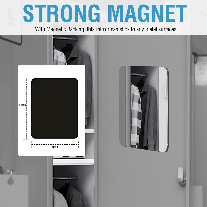 Shatterproof Magnetic Locker Mirror 7x9 Inch for School – Lightweight Acrylic Mirror with Rounded Corners, Strong Flexible Magnetic Backing for Metal Locker, Gym Locker, Refrigerator, Tool Box