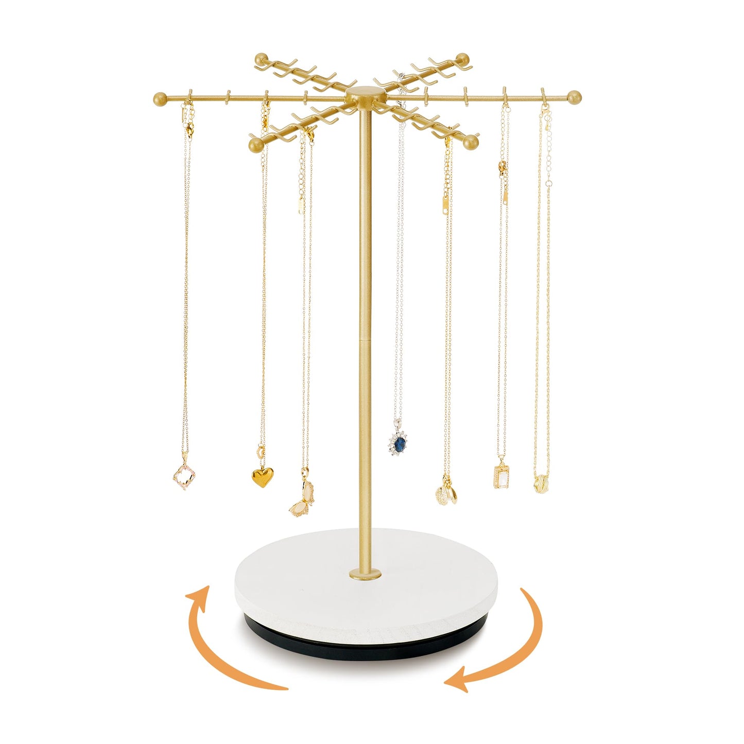 Poyilooo Necklace Holder Jewelry Stand, Rotating Necklace Holder Organizer with 48 Hooks for Necklace Earring Keychains Bracelet Display Stand, Metal Necklace Tree Stand -Women Gifts (Gold)