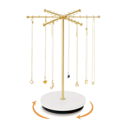 Poyilooo Necklace Holder Jewelry Stand, Rotating Necklace Holder Organizer with 48 Hooks for Necklace Earring Keychains Bracelet Display Stand, Metal Necklace Tree Stand -Women Gifts (Gold)