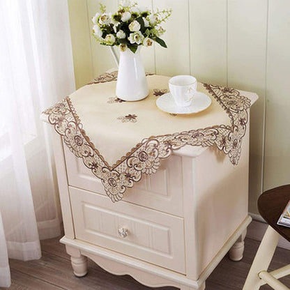 22" LeLehome Square Classic EmbroideredTablecloth, Vintage Brown Flower Beige Small Table Cloth Bedside Nightstand Tea