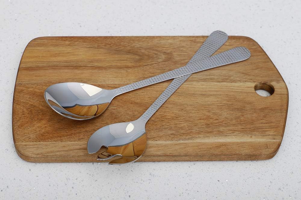 Home Basics 2 Piece Hosting Serving Set, Stainless Steel with Hammered Finish Handles, Silver (1).