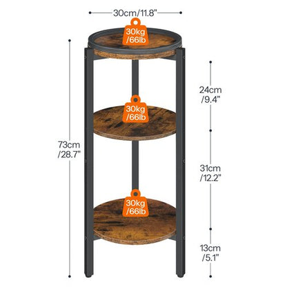 HOOBRO Small Round Side Table, 3-Tier Tall Coffee Drink Table for Sofa Couch, 28.7" H Slim Nightstand, Circle Accent End Table for Living Room, Corner, Bedroom, Rustic Brown BF182BZ01