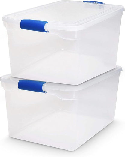HOMZ Large Clear Plastic Storage Bins - 2-Pack 66 Quart Stackable Containers with Latching Lids for Home & Office