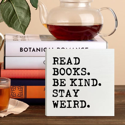 NKBINLILI Bookish Wood Box Decor Accessories Sign for Home Library Cafe Bedroom Bookshelf, Book Lovers Gifts for Women