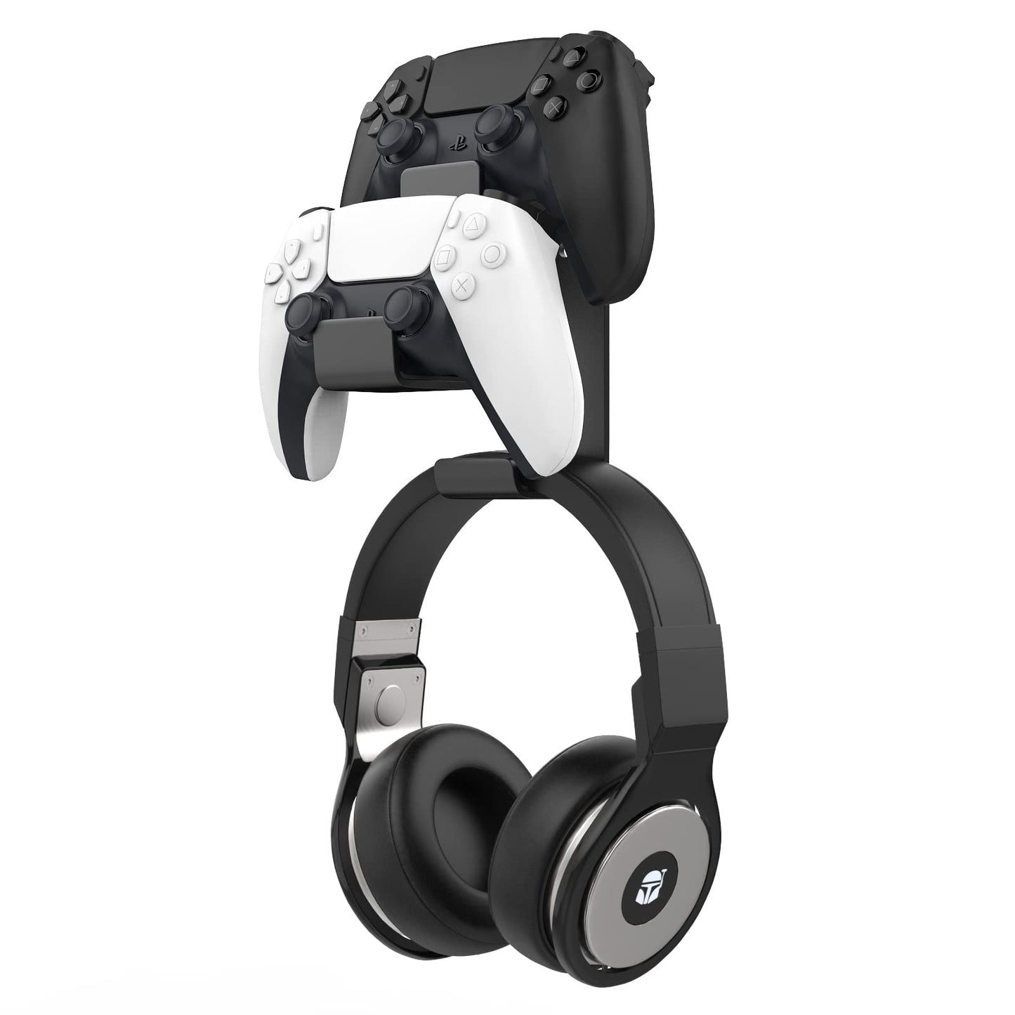 MoKo Controller Holder, Dual Gamepad Controller & Headphone Hanger for Xbox One, Xbox 360, PS3, PS4, PS5, PC, STEAM, Switch/Switch 2, Wall Mount Stand for All Universal Headsets, Black