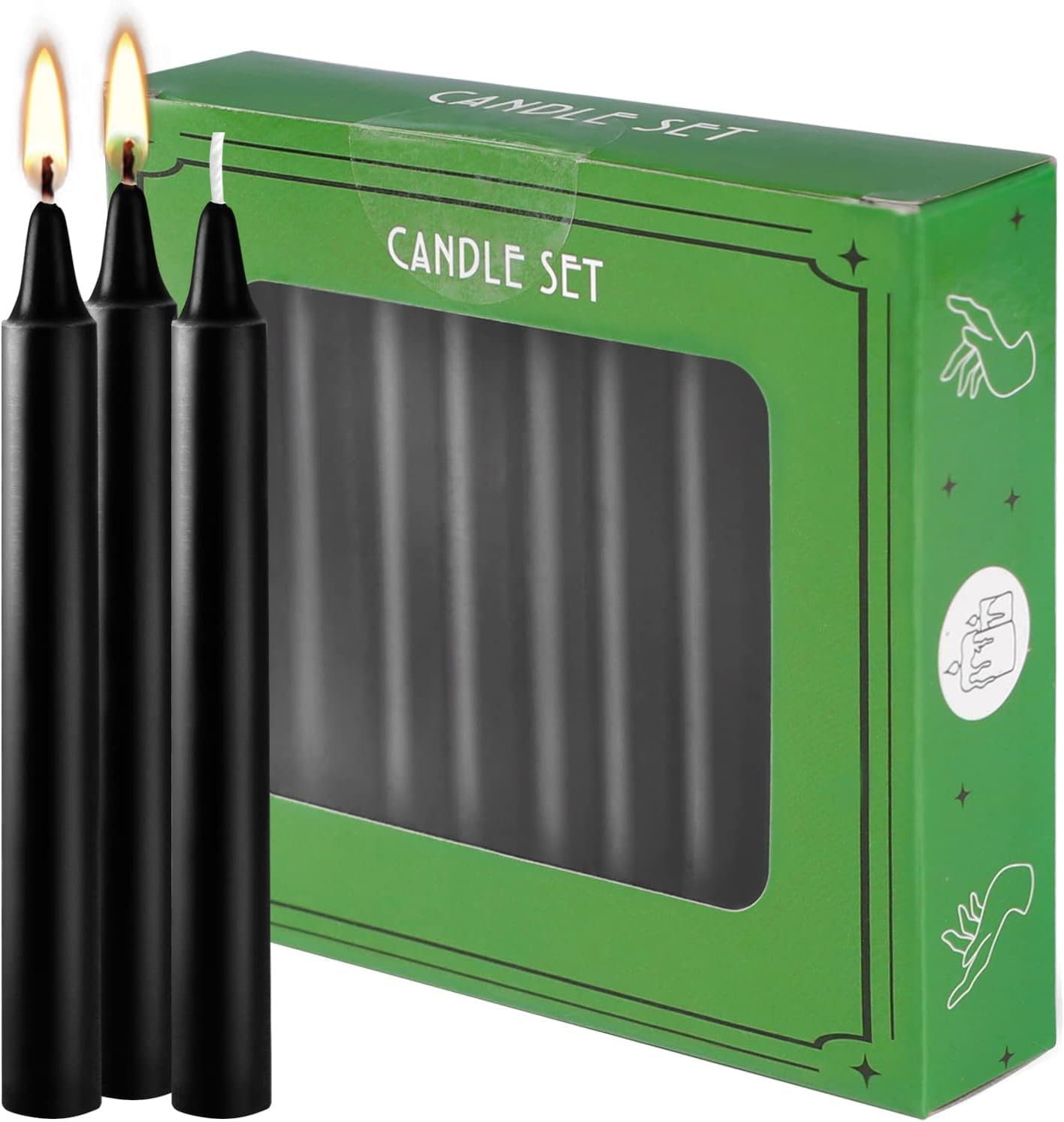 Set of 20 Black Spell & Chime – Premium Mini Taper Candles for Rituals, Prayer, Birthdays, Meditation, Altar - 4 Inch Tall, Unscented. (Black, 20)