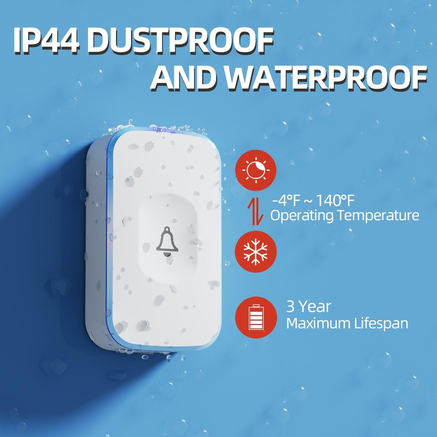 Wireless Doorbell 1200 Feet Waterproof Doorbells for Home with 36 Melodies 4 Volume levels, Flash Led Light (1 Receiver&1 Touch Button White)