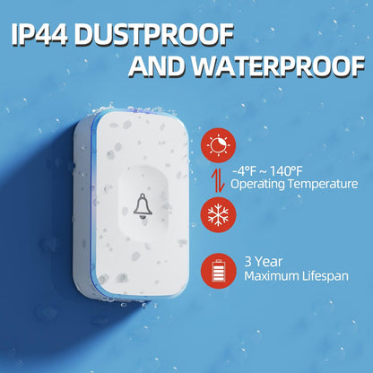 Wireless Doorbells for Home Battery Operated Doorbell at 1200 Feet with Flashing Light 36 Melodies 4 Volume Levels (2 Portable Receivers & 1 Touch Button White）JSIEEM