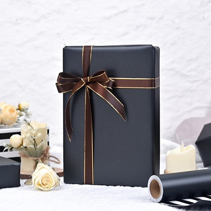 Homeral Black Wrapping Paper Roll - 17 In x 33 Ft Matte Metallic Solid Color & Black and White Stripe Reversible Gift Wrapping Paper for Birthday, Christmas, Father's Day, Graduation, DIY Bouquet