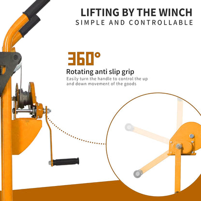 Tory Carrier Winch Stacker Material Lift Dolly, Pallet Truck Dolly 330 lbs, 40.5" Max Lift with Swivel Casters and 8.8" Rear Wheels, Pallet Stacker Pallet Jack with Steel Plate(Yellow)