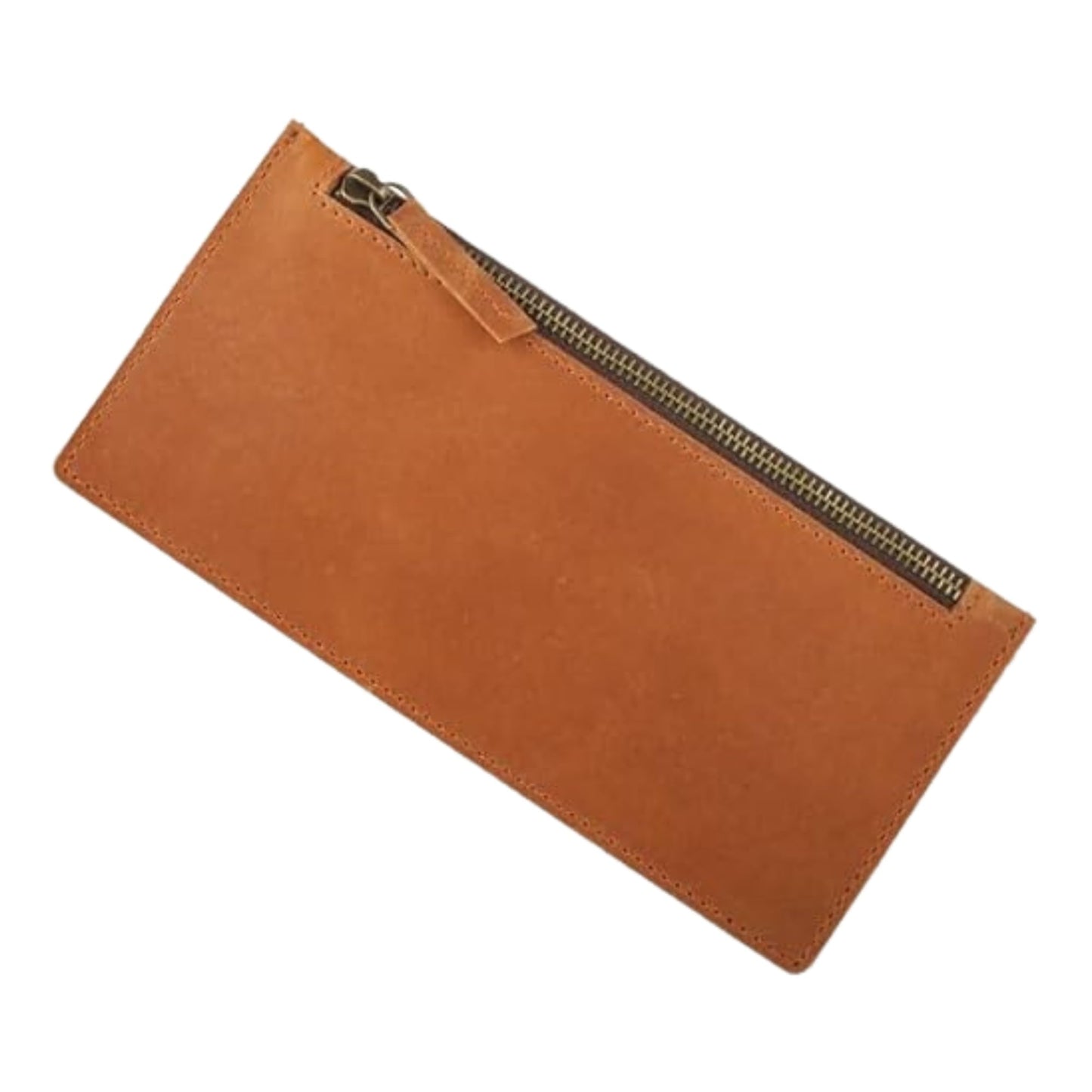 CestAntiQ Tan Leather Multipurpose Zippered Handbag, Currency Pouch, Pen Pencil Holder, Phone Wallet, Card Makeup Bills Organizer & Everyday Accessories, Compact Functional Wallet