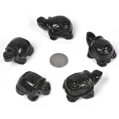 Justinstones Black Obsidian Healing Crystal Guardian Turtle Tortoise Pocket Stone Figurines Carved Gemstone Crafts Home Decor 2 inch