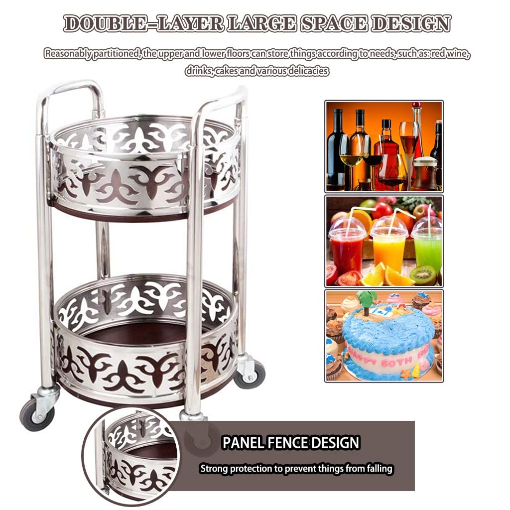 Bar Cart with Wheels High-end Restaurant Luxury Style Serving Cart, Portable Mobile Double Armrest Drink Cart, Banquet Service Equipment (Color : Gold, Size : 80 * 40cm)