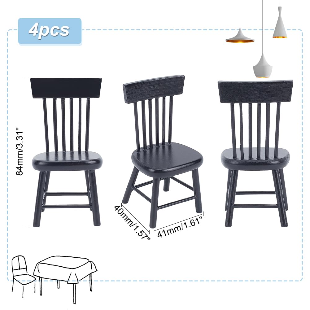 PH PandaHall 4pcs Dollhouse Chairs 1/12 Scale Miniature Furniture Chairs Mini Wood Chair Tiny Furniture Model Chair for Dollhouse Dinning Room Accessories Home Decor Photography Props