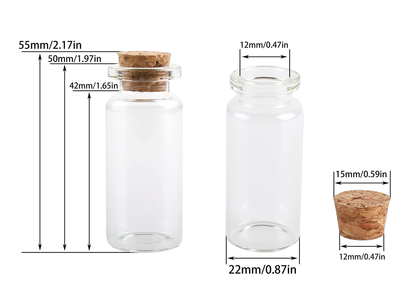 MaxMau 10ml Small Glass Bottles with Cork Stoppers,pack of 100 Vials Tiny Jars for DIY Art Crafts Projects Store Wishing Bottles Message Wedding Favors Gift