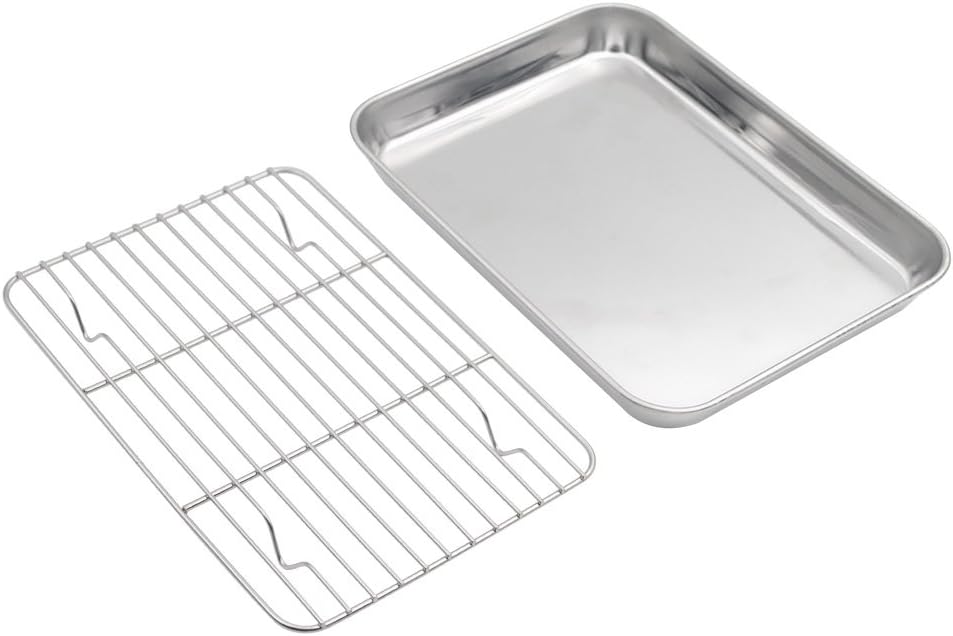 Baking Sheet with Rack Set, Stainless Steel Cookie Sheet and Cooling Rack, 10.5 Inch x 8 Inch x 1 Inch
