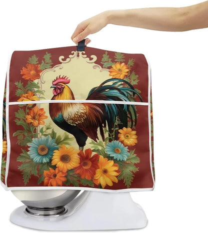 Sunflower Rooster Stand Mixer Cover, Compatible with 6-8 Quart Kitchen Aid Mixer, Dust Proof Cover with Pocket