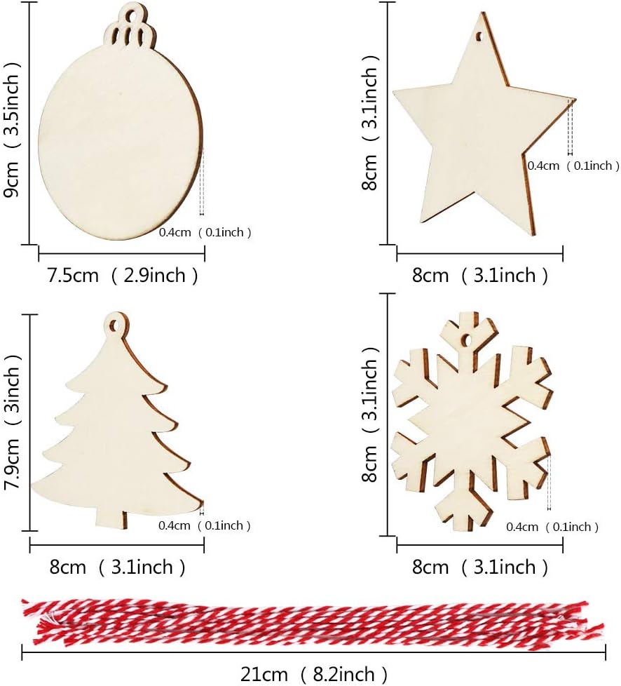 OurWarm 40PCS Wooden Christmas Ornaments - Unfinished Wood Slices for DIY Crafts and Hanging Decorations