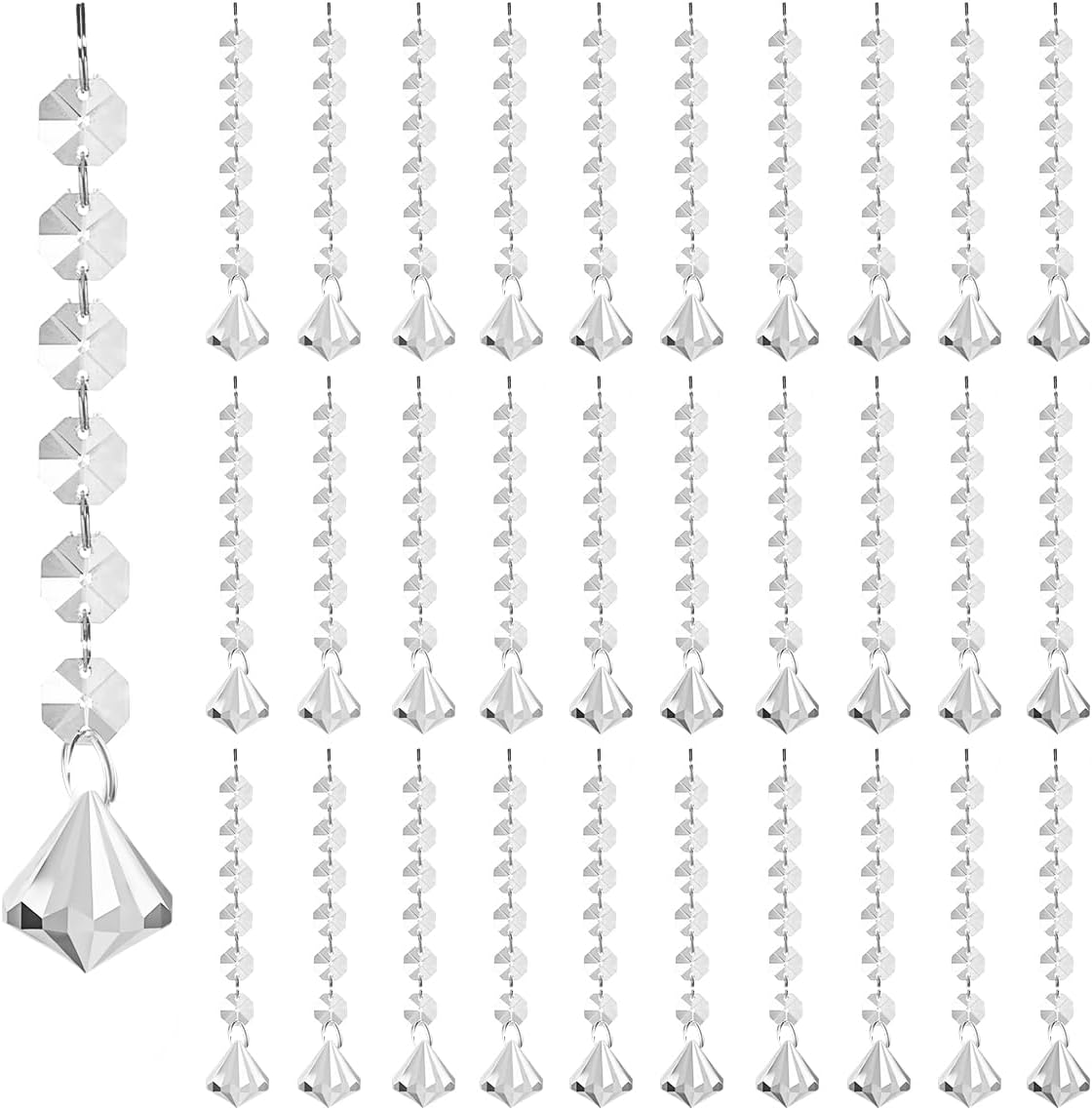KESOCORAY 50 Pack Hanging Crystals - Clear Acrylic Prisms Pendant Ornaments for Christmas Tree, Centerpieces