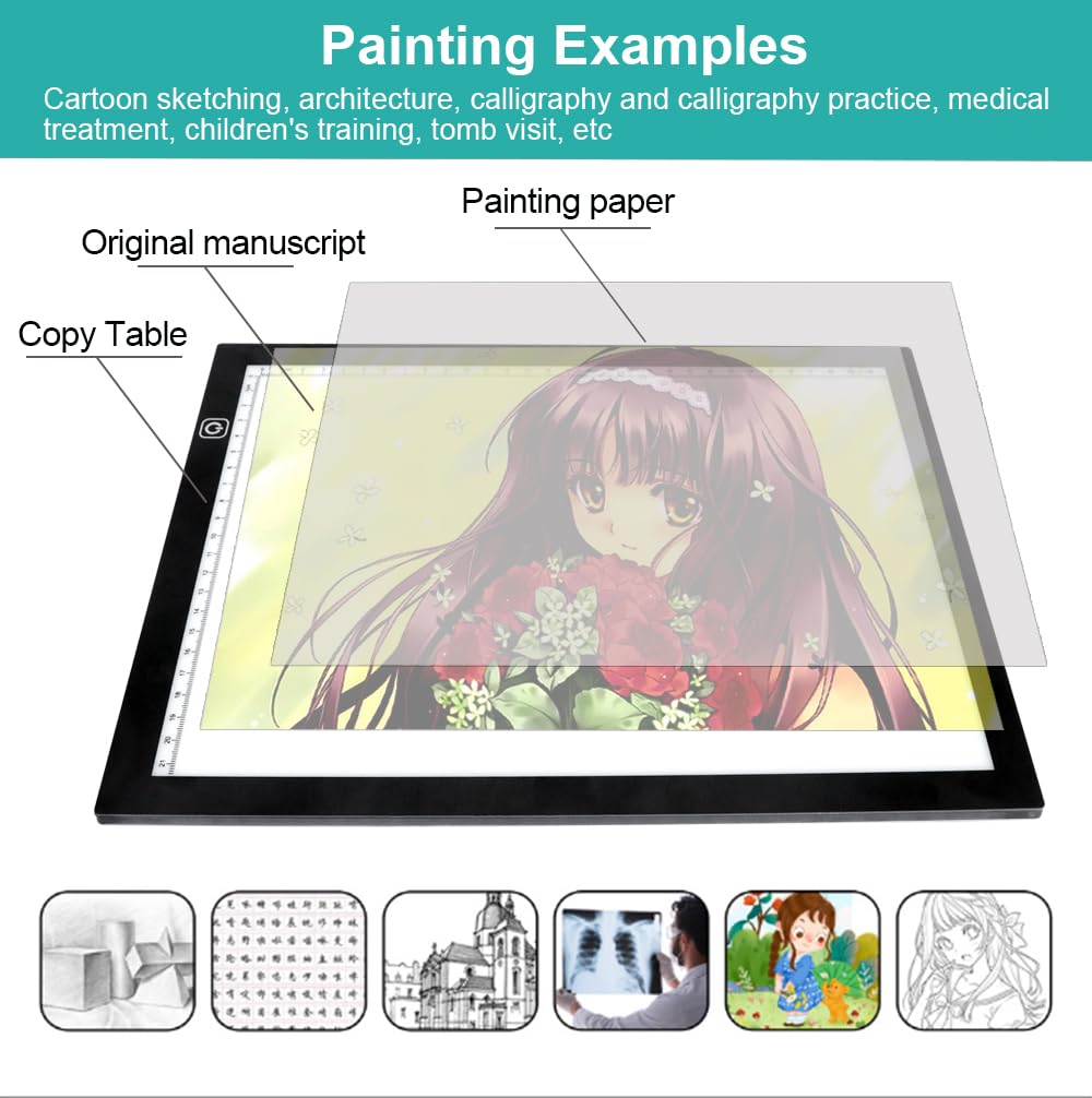 AIAURORA Upgraded A4 LED Light Tracing Drawing Board, Ultra-Thin Dimming USB Power Art Craft Scaled LED Light Pad for Tattoo Drawing, Diamond Painting, Streaming, Sketching, Stenciling (A4-New)