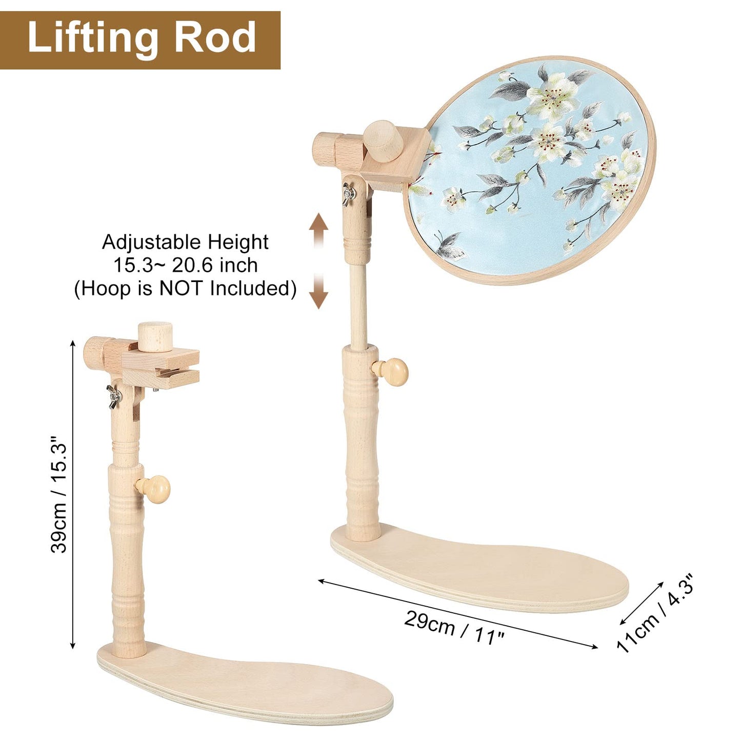 PATIKIL Embroidery Hoop Stand, Adjustable Embroidery Frame Stand Beech Wood Rotated Embroidery Hoop Stand for Cross Stitch Sewing Arts Crafts