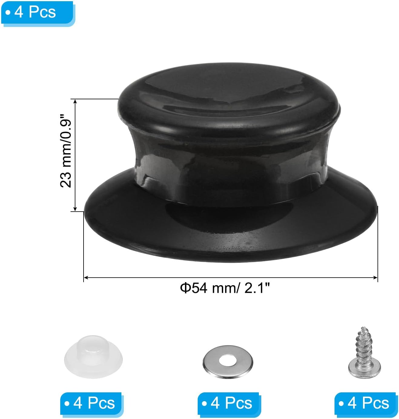 uxcell 4pcs Replacement Knob for Pot Pan Lids, Plastic Cover Holding Handles for Skillets and Cookware (Black)