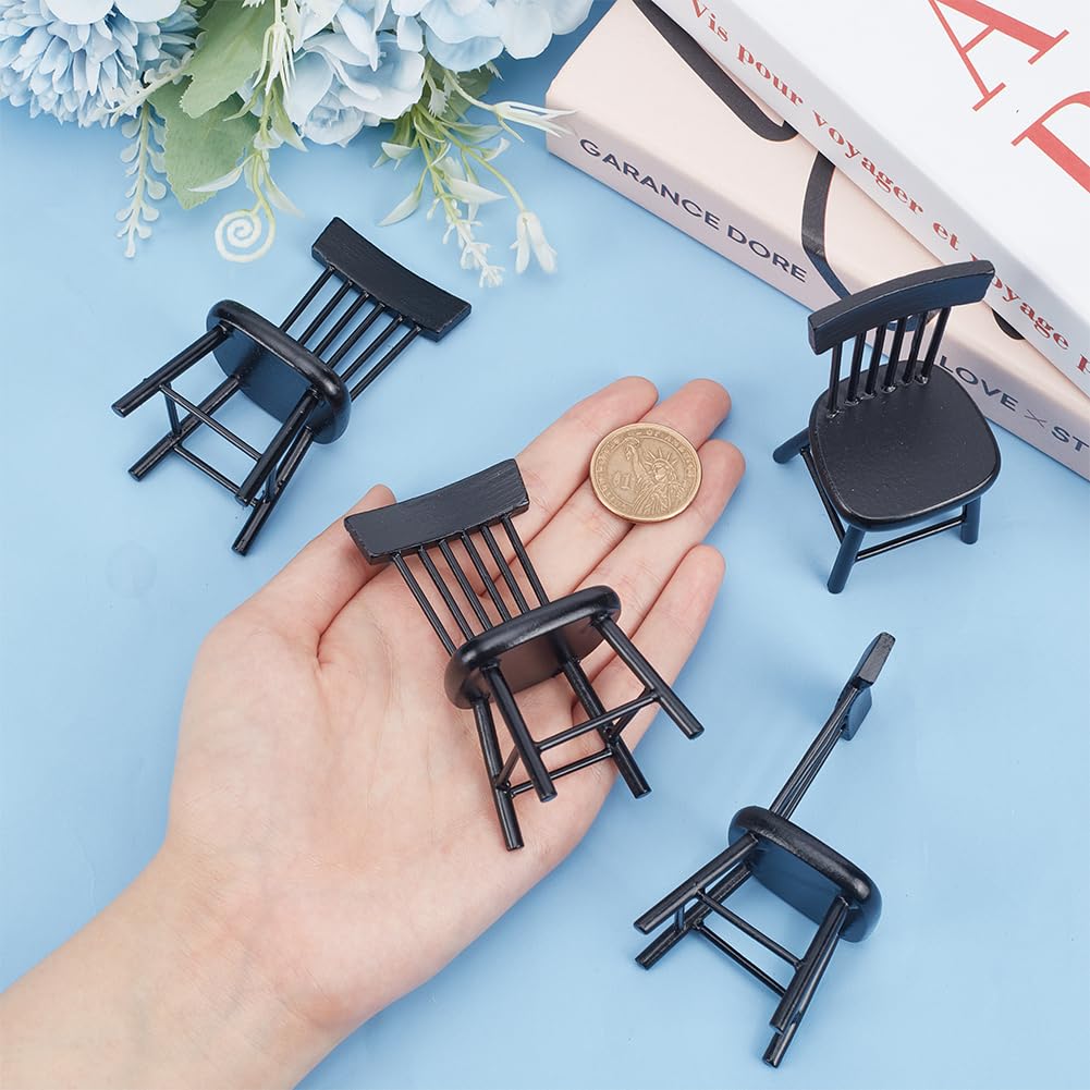PH PandaHall 4pcs Dollhouse Chairs 1/12 Scale Miniature Furniture Chairs Mini Wood Chair Tiny Furniture Model Chair for Dollhouse Dinning Room Accessories Home Decor Photography Props