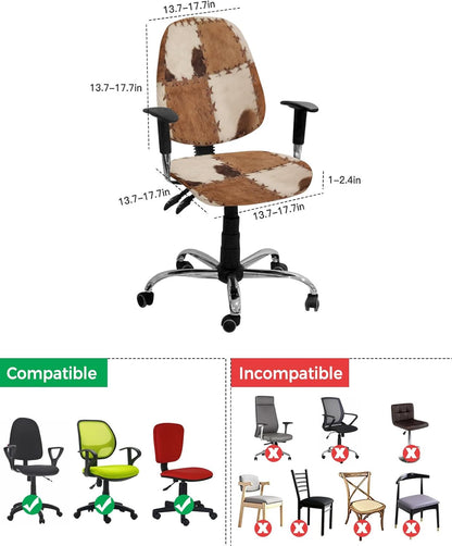 Vintage Leather Office Chair Covers, 2 Piece Abstract Cowhide Plaid Stretch Covers, Washable Chair Seat Protector