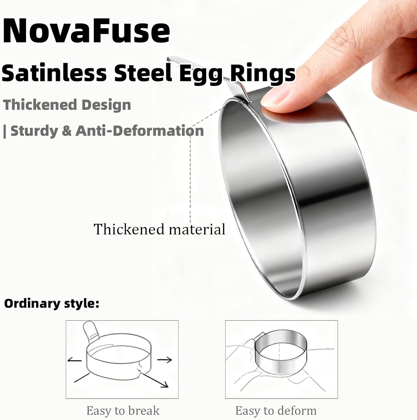 NOVAFUSE Set 4 of Fried Egg Moulds, Stainless Steel Egg Rings, Omelette Mould, Pancake Mould