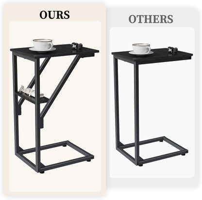 NEFROM Set 2, ET-D-BK2 C-Shaped End Tables, Sofa TV Trays of Small Couch Side Table for Living Room, Bedroom, Bedside