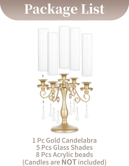 Sziqiqi Gold Candelabra | 5 Arm Vintage Candle Holder for Weddings & Events - Elegant Table Centerpiece