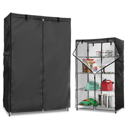Dalema Wire Rack Covers,Heavy Duty 600D Dustproof Waterproof Storage Rack Covers for Metal Shelves,Storage Shelf Cover with Zipper for Wire Shlef,48''W x 24''D x 71''H,Black with Clear Front