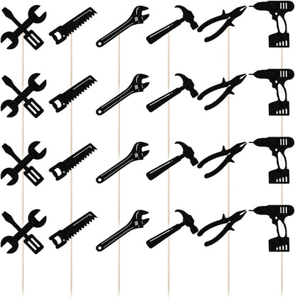 24PCS Tools Cupcake Topper, Construction Tools Cake Decorating for Boys & Men Birthday Party