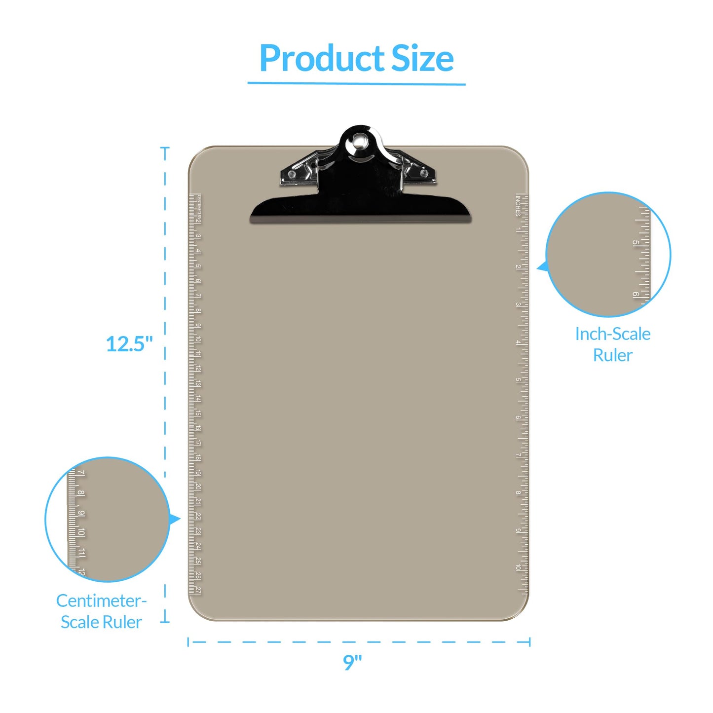 Pack of 6 Plastic Clipboards with Spring Clip, Durable Writing Boards for Work, Class, and Nursing Use, 9" x 12.5", Smoke